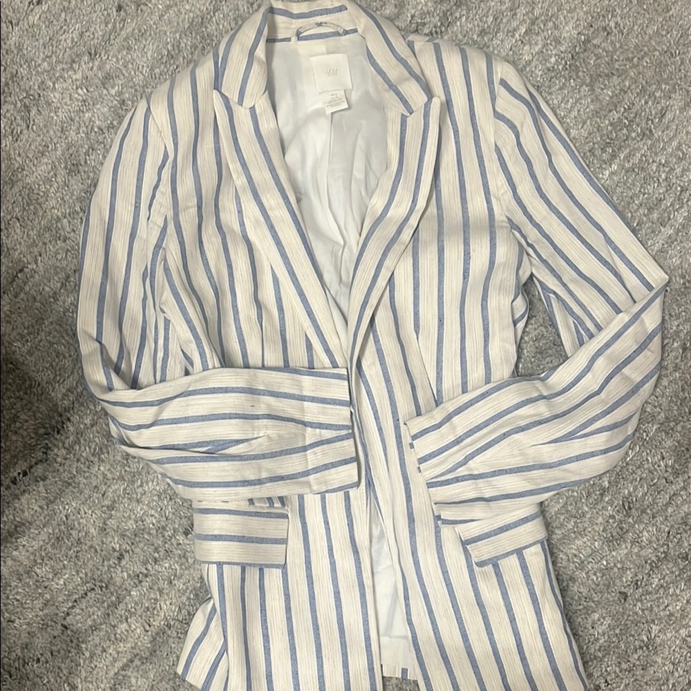 H&M Striped Blazer - White and Blue